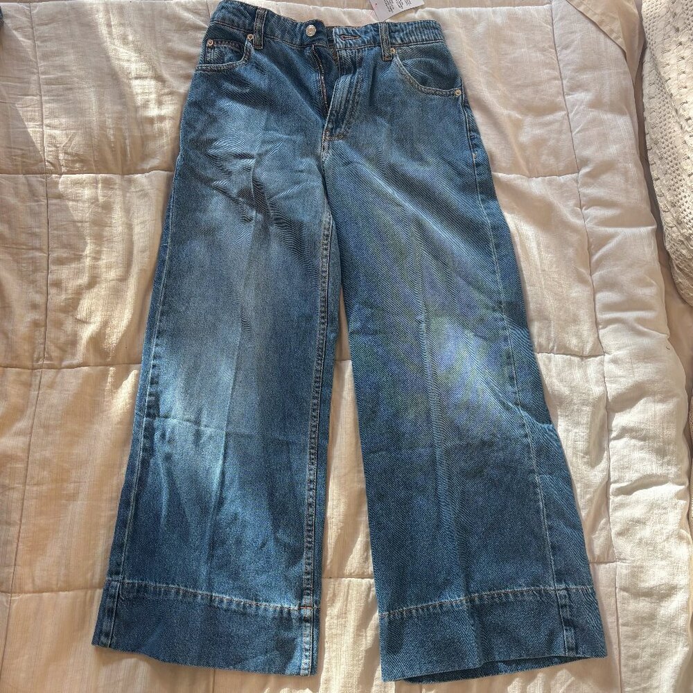 ASOS DESIGN wide leg jeans with creased front in dark mid wash